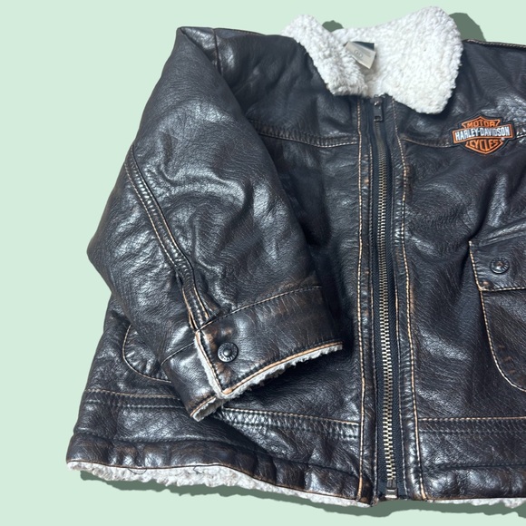 Toddler Harley Davidson Motorcycle Faux Leather Sherpa Lined Zip Up Jacket Sz 2T - Picture 3 of 11
